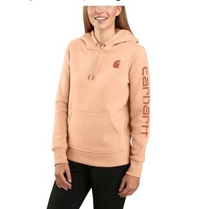 Carhartt Relaxed Fit Hoodie Womens Large Peach Sweatshirt‎ Logo Sleeve